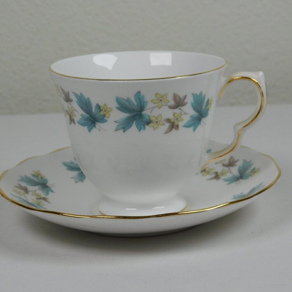 Royal Kent White With Blue Floral Design Bone China Cup And Saucer Set Vintage
